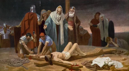 Jesus wird ans Kreuz genagelt